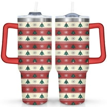 Christmas Tree Stripes Snowflakes 40 Oz Tumbler with Handle Lid and Straw Stainless Steel Double Walled Vacuum Insulated Cup Merry Christmas Gifts Tumbler for Women Men Friends Outdoor Indoor