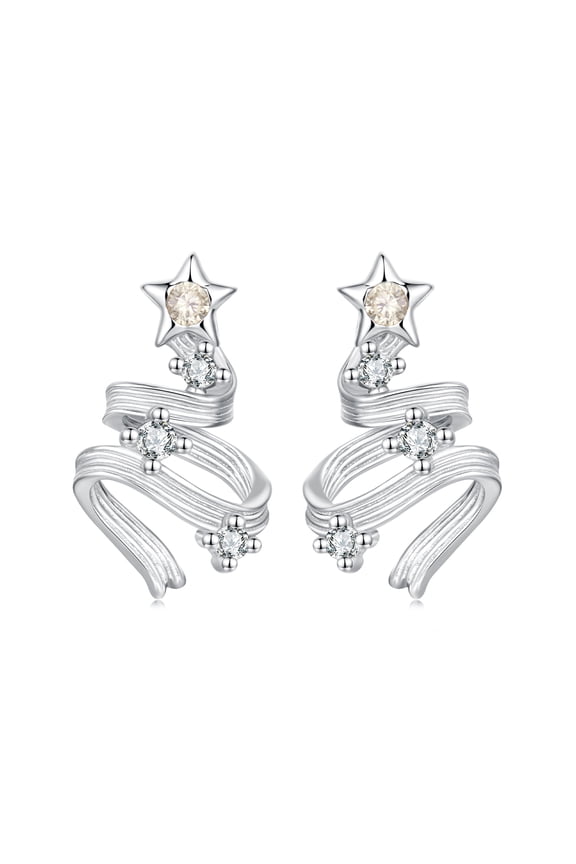 Christmas Tree Stud Earrings 925 Sterling Silver Minimalist Elegant Everyday Wear ,Gift Box Packaging