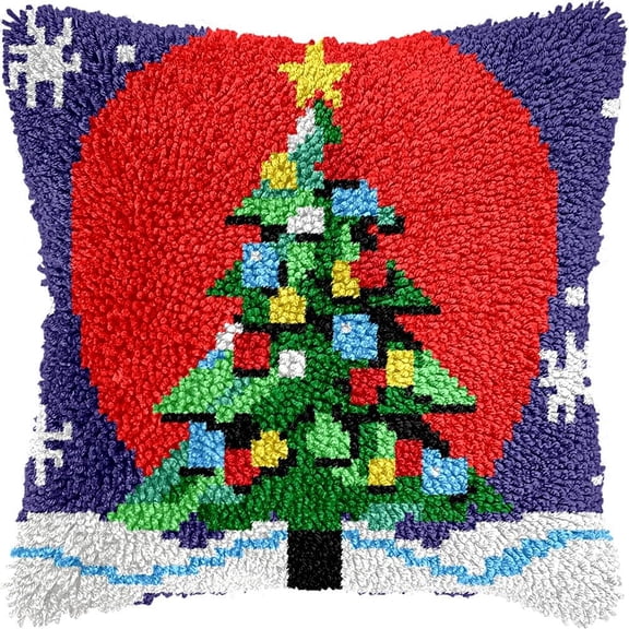 Christmas Tree & Sun Latch Hook Kits Pillow kits Cushion Throw Pillow Embroidery Craft Kits For Beginner DIY Kits of Handmade Pillowcase with Printed Canvas Home Decor 43x43cm (g83)