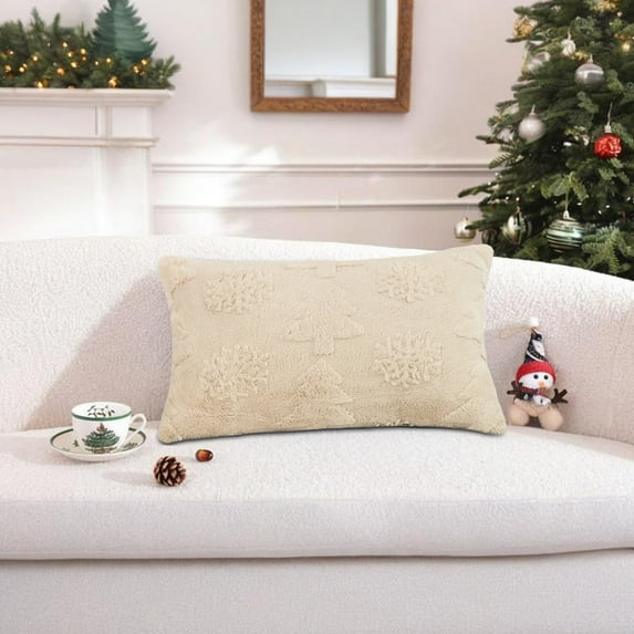 Christmas Tree Super Soft Plush Velvet Pillowcases 12x20 Inches Rectangular Faux Fur Pillow Shams,Fuzzy Throw Pillow Cover for Bedroom Sofa Holiday Festivals Winter Home Decor
