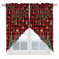 thumbnail image 1 of Christmas Tree Swag Valances for Windows, Kitchen Curtains 36 Inch Length 2 Panels Set, Winter Xmas Ball Snowy Red Black Plaid Short Curtains for Small Windows Rod Pocket Cafe Curtains Drapes 28"x36", 1 of 8