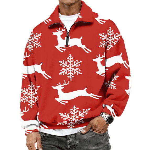 Christmas Tree Sweater Quarter Zip Pullover Men Mock Neck Xmas Cute Graphic Sweater Fleece Slim Fit Relaxed Fit Sweatshirts Long Sleeve Golf Shirts