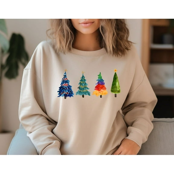 Christmas Tree Sweatshirt, Christmas Sweatshirt, Christmas Shirts for Women, Christmas Sweater, Colourful Tree 3 No Text (SWT)
