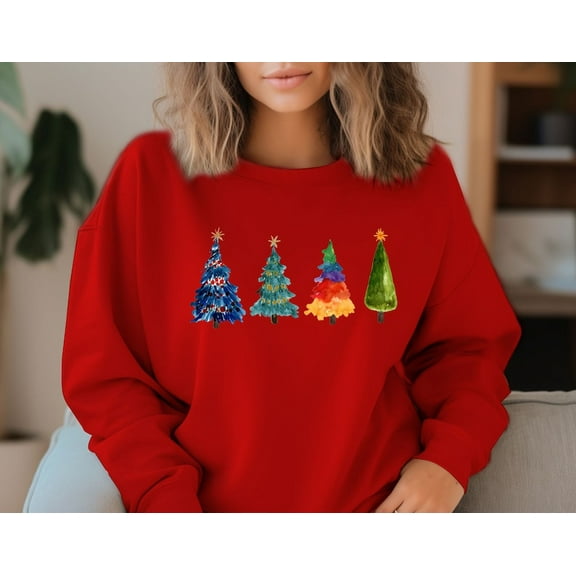 Christmas Tree Sweatshirt, Christmas Sweatshirt, Christmas Shirts for Women, Colourful Tree 3 No Text (SWT), Christmas Sweater