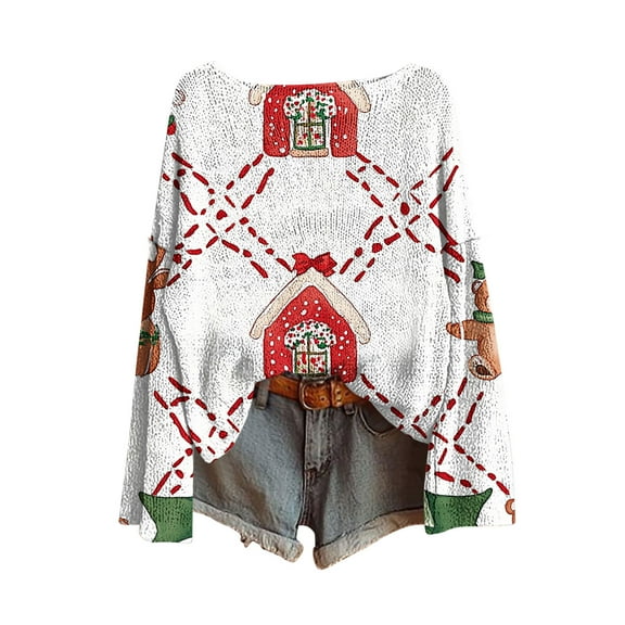 Christmas Tree Sweatshirt Women Long Sleeve Casual Pullover Holiday Tops Crewneck Tree Print Holiday Cute Clothing