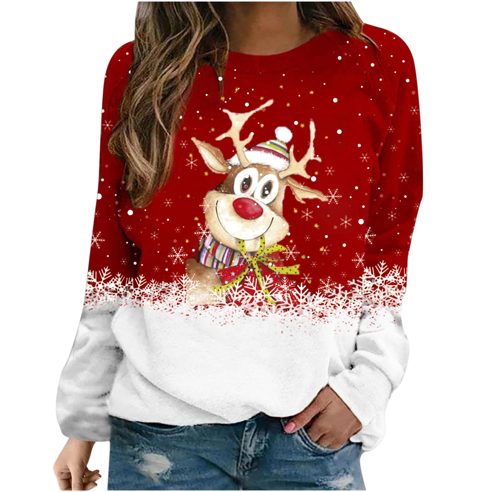 Christmas Tree Pullover Tops for Women Crew Neck Long Sleeve Casual Loose  Sweatshirts Cute Festivals Gifts for Ladies(Orange,XXXL)