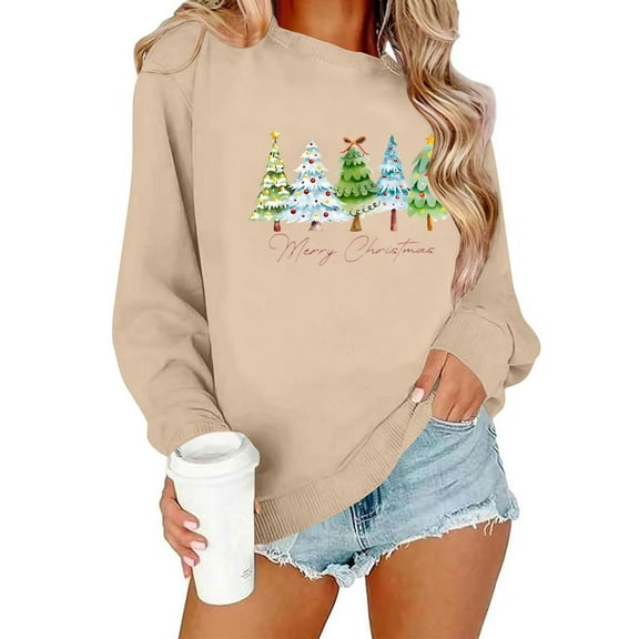 Christmas Tree Sweatshirts Women Pine Tree Print Shirts Nature Lover Gift Casual Tee Long Sleeve Xmas Pullover
