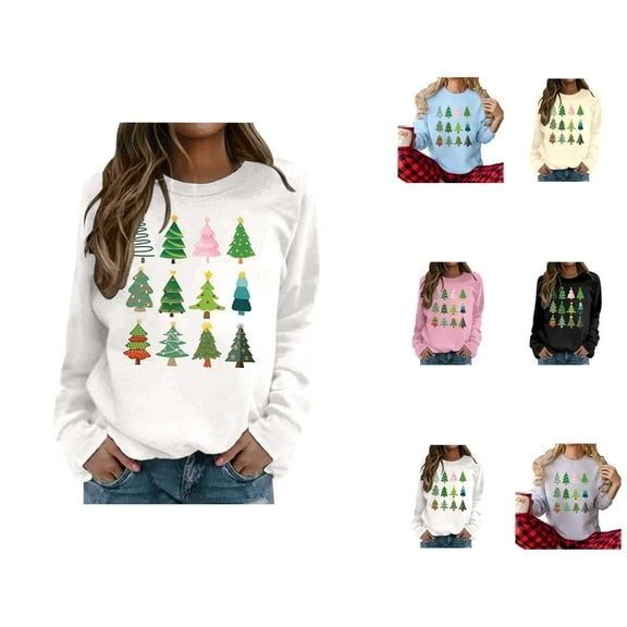 Christmas Tree Sweatshirts for Women 2025 Long Sleeve Crewneck Holiday Xmas Graphic Sweatshirt Pullover Tops