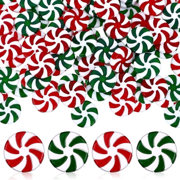 Christmas Tree Swirl Candy Hanging Ornaments,Red & Green Candy Cane Decoration,Colourful Mini Plastic Candy Decor,Peppermint Candy Pendants,for Christmas Holiday (100 Pack)