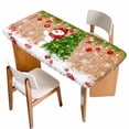 thumbnail image 1 of Christmas Tree Table Cloths for 3 Foot Rectangle Tables, Cute Snowman Red Xmas Balls Country Brown Wood Patio Waterproof Elastic Fitted Tablecloths, Washable Rectangular Table Cover for Camping, 1 of 8