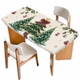 thumbnail image 1 of Christmas Tree Table Cloths for 4 Foot Rectangle Tables, Country Winter Ball Berry Gold Snowflakes Patio Waterproof Elastic Fitted Tablecloths, Washable Rectangular Table Cover for Camping, 1 of 8