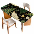 thumbnail image 1 of Christmas Tree Table Cloths for 5 Foot Rectangle Tables, Black Green Xmas Tree Winter Patio Waterproof Elastic Fitted Tablecloths, Washable Rectangular Table Cover for Camping, 1 of 8