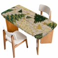 thumbnail image 1 of Christmas Tree Table Cloths for 5 Foot Rectangle Tables, Green Xmas Tree Winter Wooden Patio Waterproof Elastic Fitted Tablecloths, Washable Rectangular Table Cover for Camping, 1 of 8