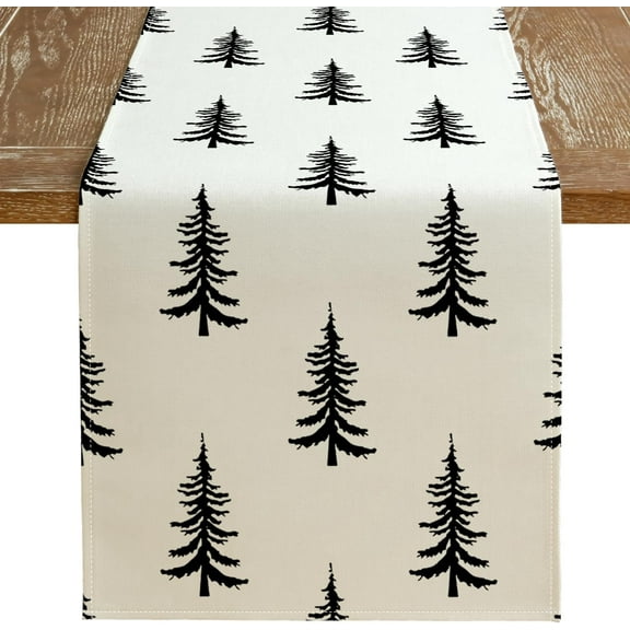 Christmas Tree Table Runner 13x36 Inches, Beige Winter Holiday Indoor Outdoor Table Decoration for Home