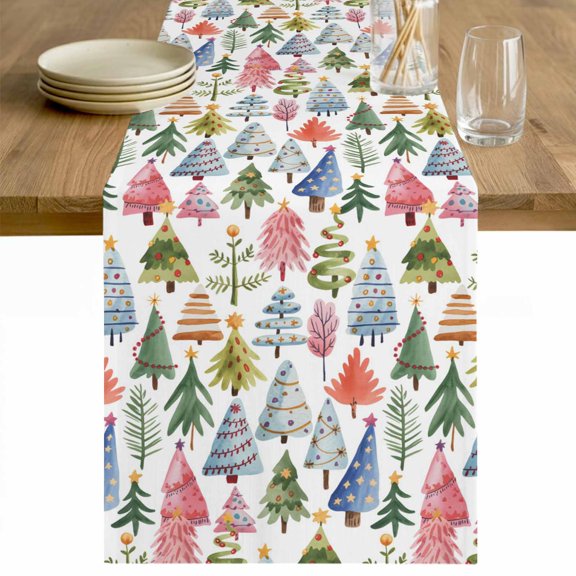 Christmas Tree Table Runner 48 Inches Long Farmhouse Dress Scarves, Xmas Trees Winter Botanical Abstract Dining Tablerunner for Coffee Table/Kitchen Island/Party Décor, 13" x 48"