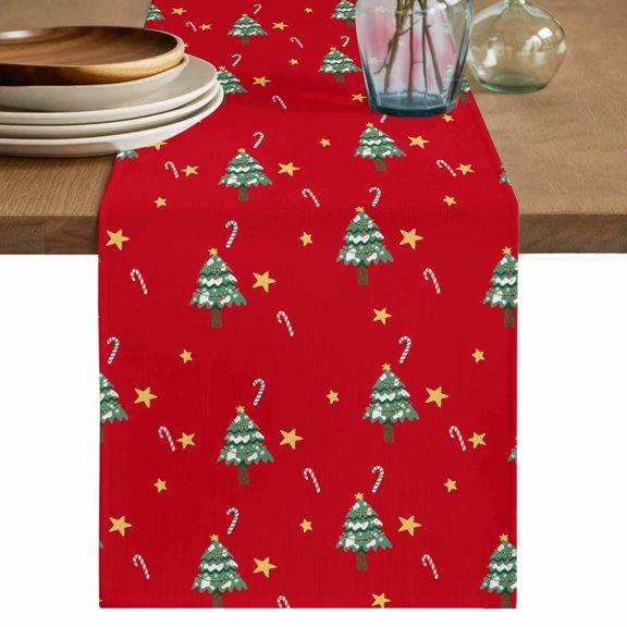 Christmas Tree Table Runner 48 Inches, Red Xmas Candy Cane Stars Winter Holiday Bed Runner Dresser Scarves Tabletop for Indoor Outdoor Parties/Ceremony/Banquet, 13" x 48"