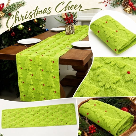 Christmas Tree Table Runner 72 x 13 Inch, Festive Holiday Dining Table Decor, Polyester Long Tablecloth for Kitchen Party Home Decoration, Seasonal Table Linens