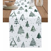Christmas Tree Table Runner 90 Inches, Xmas Green Cartoon Tree Snowflakes Farmhouse Bed Runner Dresser Scarves Tabletop for Indoor Outdoor Parties/Ceremony/Banquet, 13" x 90"