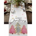 thumbnail image 1 of Christmas Tree Table Runner Buffalo Plaid Cotton Linen Table Runners 71 inches Long, Pink Snowflake Seasonal Table Cloth Dresser Scarves, Winter Kitchen Dining Table Decorations for Holiday Party, 1 of 6