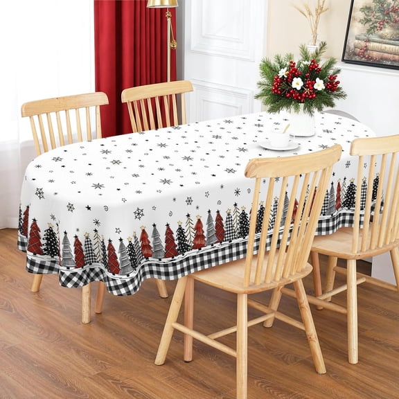 Christmas Tree Tablecloth, Merry Christmas Table Cloth Waterproof, Winter Xmas Kitchen Table Decor for Dining Holiday Party 60x84 Inch Oval