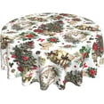 thumbnail image 1 of Christmas Tree Tablecloth Round 60 Inch Xmas Bell Berry Flower Clock Present Box Decorative Table Cloth Washable Wrinkle Stain-Resistant Polyester Farmhouse Holiday Table Cover For Party Picnic, 1 of 6