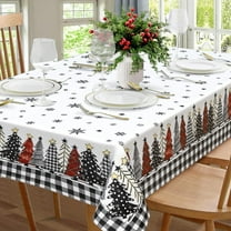 Christmas Tree Tablecloth - Waterproof Merry Xmas Table Cloth for Kitchen, Dining, Holiday Party - Winter Decor, 60x84 Inch Rectangle