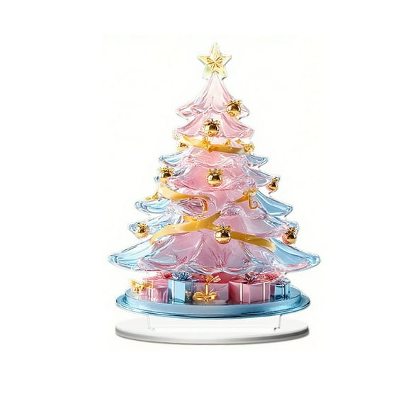 Christmas Tree Tabletop Decoration Tree Shape 2D Acrylic Exquisite Ornament for Xmas Party Home Desktop Decor (Pink)