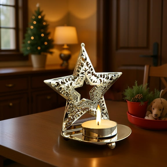 Christmas Tree Tea Light Candle Holder, Decorative Iron Christmas or Valentine'sDecoration Metal Star Gold Votive Candle Holder for Dining Table Centerpiece Party Home Decor