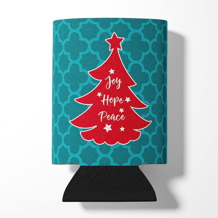 Christmas Tree Teal Red Can or Bottle Hugger