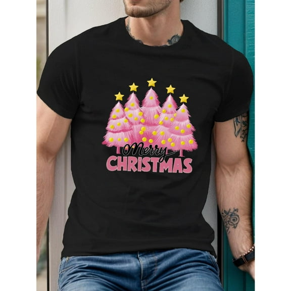 Christmas Tree Tee Holiday Graphic T Shirt Casual Short Sleeve Comfort Top Everyday Wear Soft Cotton Black S-5XL