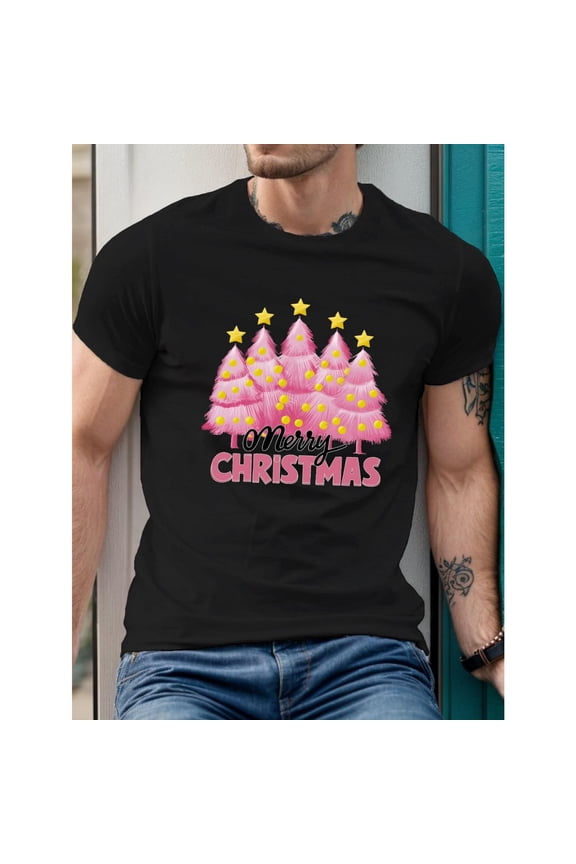 Christmas Tree Tee Holiday Graphic T Shirt Casual Short Sleeve Comfort Top Everyday Wear Soft Cotton Black S-5XL