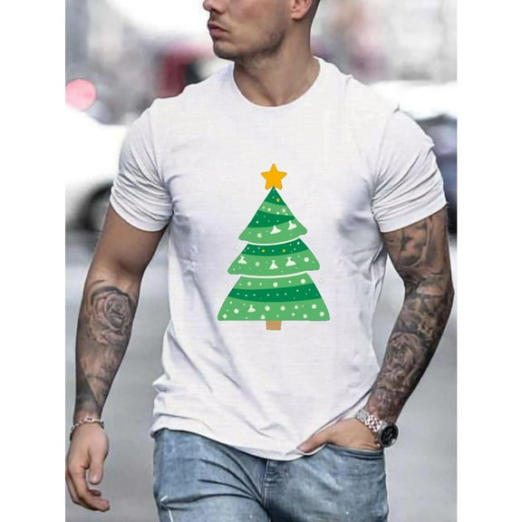 Christmas Tree Tee Holiday Print Design T Shirt Cotton Short Sleeve Graphic Tees Summer Top White S-5XL