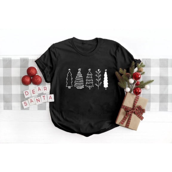 Christmas Tree Tee T Shirt Graphic Tops Merry Tis The Season Holiday Short Sleeve Round Neck Black S-5XL