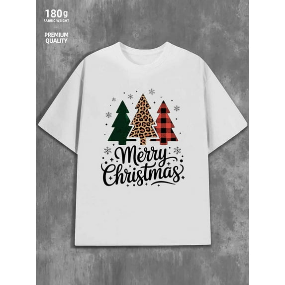 Christmas Tree Tee for men Christmas 180G 100% Cotton white glitter Christmas crew Unique Design Unisex Shirt Cotton tshirts Funny Unisex Shirt Crewneck tshirts Funny Unisex Shirt Cotton tshirts