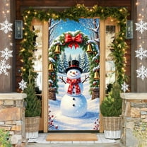 Christmas Tree Themed Door Cover Flag Festive Snowman Scene Background Decorative Flag For Outdoor Christmas Decorations