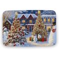 Christmas Tree Themed Rug, Snowy Cabin Christmas Mats for Front