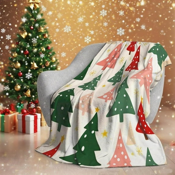 Christmas Tree Throw Blanket Color Christmas Tree Flannel Blanket Plush Warm Xmas Winter Decor for Sofa Couch Bed 80''''x60''''