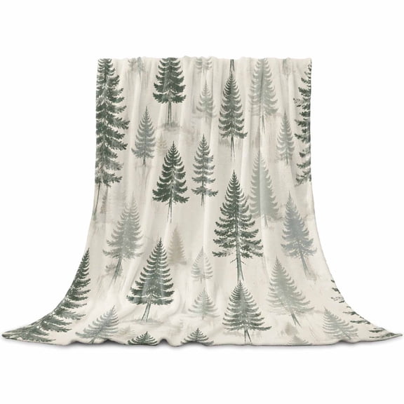 Christmas Tree Throw Blanket for Couch, Lightweight Flannel Fleece Blanket, Xmas Pine Trees Winter Rustic Forest Vintage Microfiber Plush All Season Decorative Blankets for Sofa Office Travel 40"x50"