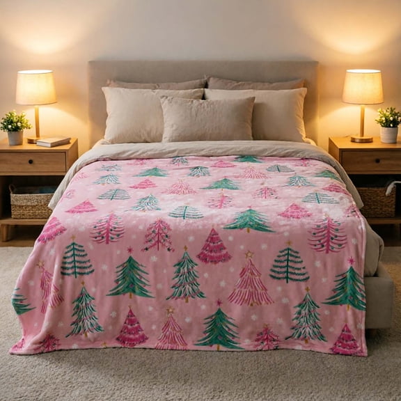Christmas Tree Throw Blanket for Couch, Soft Flannel Warm Cozy Decor Cover, Washable Blanket for Festive Use.