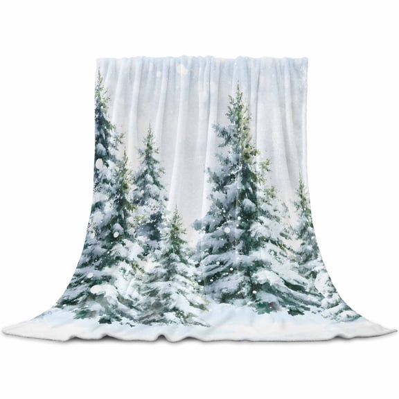 Christmas Tree Throw Flannel Blanket 32x48In Winter Snow Scene Pine Trees Forest Farmhouse Super Soft Cozy Bed Blanket, Lightweight Plush Fuzzy Bed Throw for Bedroom Sofa Couch Living Room