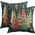 thumbnail image 1 of Christmas Tree Throw Pillow Covers 16x16 Inch Set of 2 Red Gold Green Pine Trees Decorative Pillows Pillowcase Square Cotton Linen Cushion Case for Bed Living Room Outdoor Car, 1 of 6