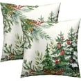 thumbnail image 1 of Christmas Tree Throw Pillow Covers 18x18 Set of 2, Xmas Pine Trees Bells Winter Holiday Farmhouse Decorative Pillow Cases Cotton Cushion Cover for Home Room Bed Sofa Couch Chair, 1 of 4