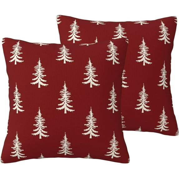 Christmas Tree Throw Pillow Covers 20x20 Inch Set of 2, Winter Xmas Holiday Pillow Cases Cream Red Xmas Pine Tree Pillowcase Home Decorative Cushion Covers for Sofa Couch Bed Living Room