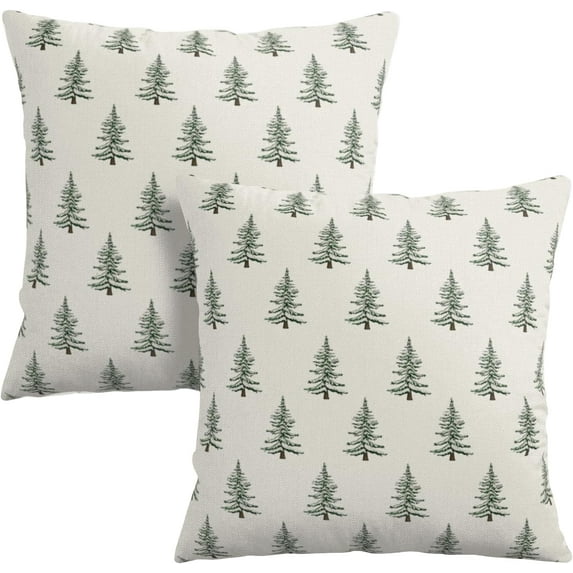 Christmas Tree Throw Pillow Covers Green White Xmas Pillow Cases 20x20 Inch Set of 2 Vintage Rustic Outdoor Seasonal Pillowcase Winter Holiday Farmhouse Decoration for Home Couch