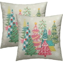 Christmas Tree Throw Pillow Covers Set of 2, 20x20 Inch Colorful Pink Green Winter Holiday Square Pillowcases for Living Room Bedroom Sofa Couch Patio Outdoor Home Decor