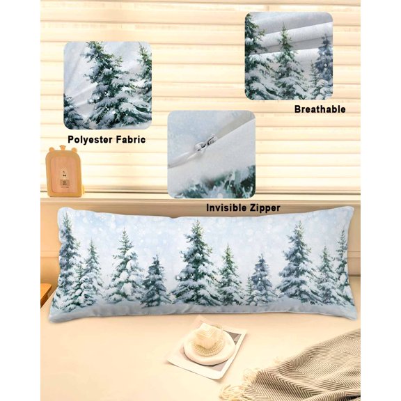 Christmas Tree Throw Pillow Covers, Snowflake Winter Farmhouse Xmas Tree Soft Breathable Pillow Cases with Invisible Zipper for Sleeping, Long Body Pillowcases for Couch Bed Sofa Chair 20x54 Inches