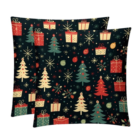 Christmas Tree Throw Pillow - Velvet Pillow Inserts Covers with Unique Patterns - Set of 2 - Available in 16x16, 18x18, 20x20 Inches for Various Occasions