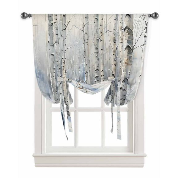 Christmas Tree Tie Up Curtains for Window, White Winter Xmas Snowflake Thermal Insulted Balloon Shade Adjustable Rod Pocket Curtains Valance Panels for Kitchen Bathroom Café 34 x 45