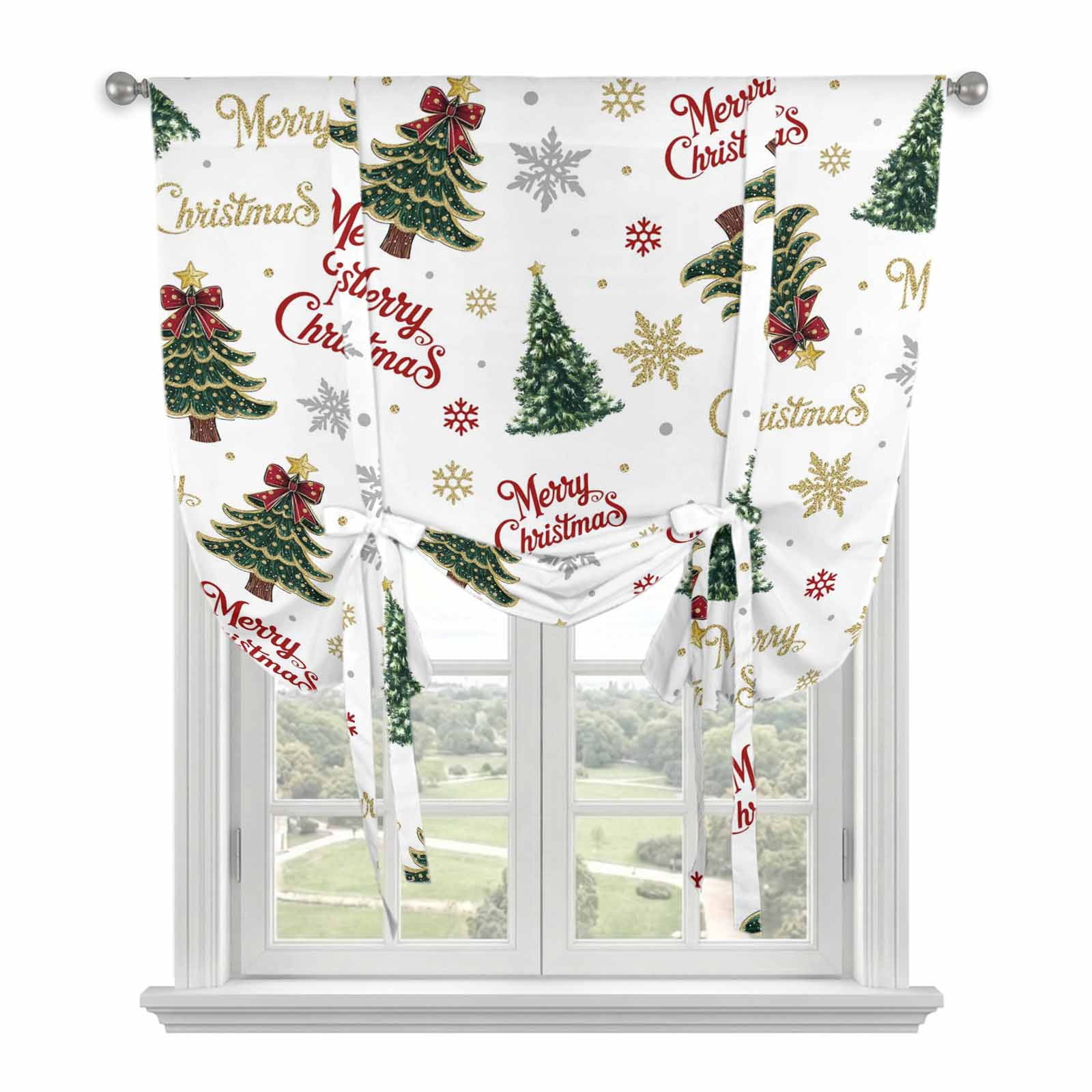 Christmas Tree Tie Up Curtains for Windows, Adjustable Balloon Window ...