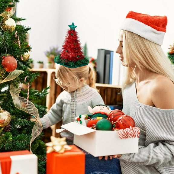 Christmas Tree Tinsel Hat,Xmas Tree Hat with Star Tree Topper,Decorated Christmas Tree Hat,Christmas Tree Hat,Green Christmas Fancy Dress Accessory,Xmas Dress Up Hats,Festive Holiday Decor Accessory